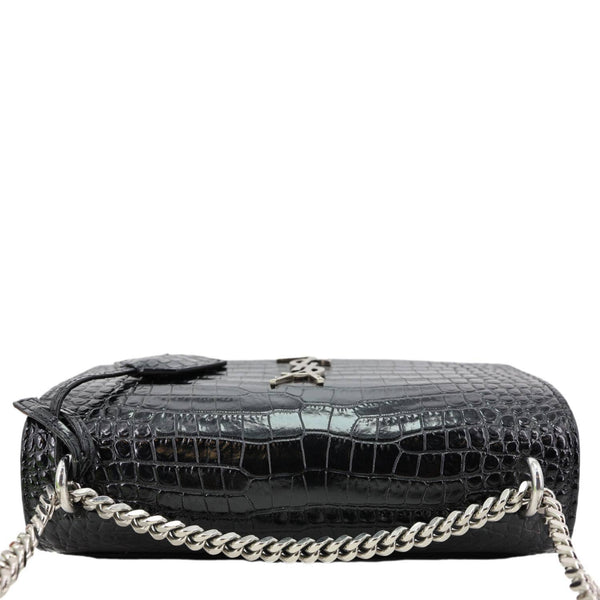YVES SAINT LAURENT Sunset Monogram Crocodile Embossed Leather Crossbody Bag Black