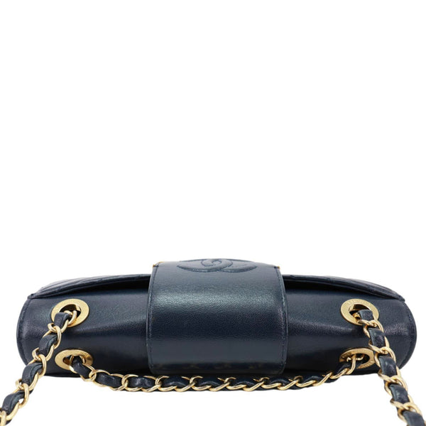CHANEL Collar and Tie Flap Mini Chevron Sheepskin Leather Crossbody Bag Navy Blue