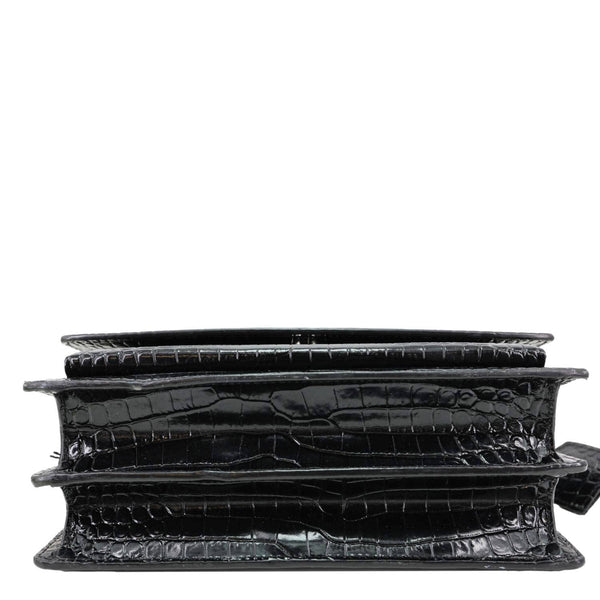 YVES SAINT LAURENT Sunset Monogram Crocodile Embossed Leather Crossbody Bag Black