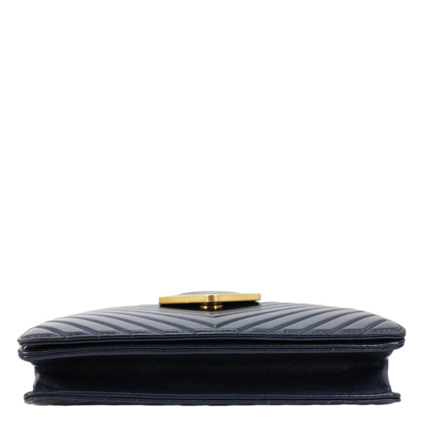 CHANEL Collar and Tie Flap Mini Chevron Sheepskin Leather Crossbody Bag Navy Blue