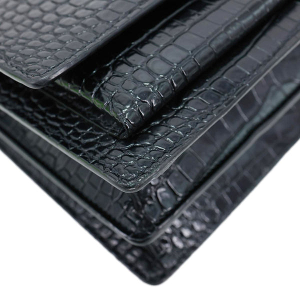 YVES SAINT LAURENT Sunset Monogram Crocodile Embossed Leather Crossbody Bag Black