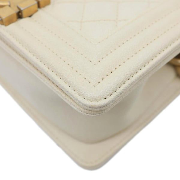 CHANEL Boy Flap Small Quilted Caviar Leather Chain Shoulder Bag Cream