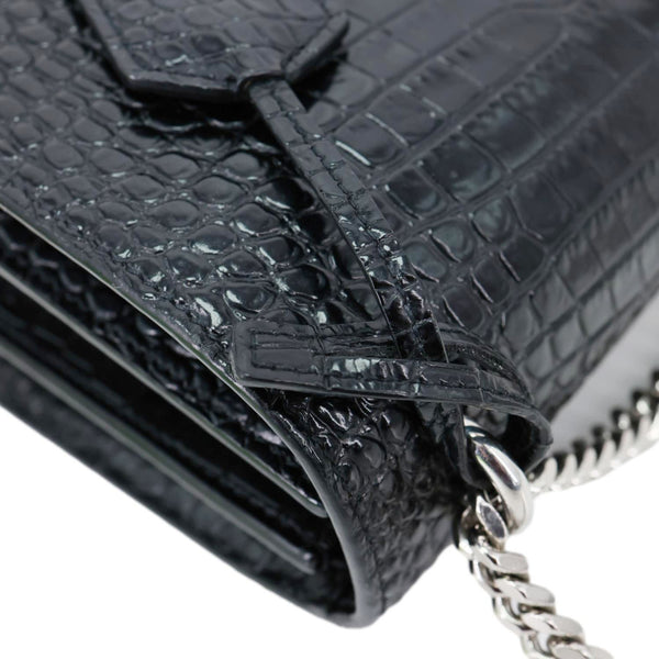 YVES SAINT LAURENT Sunset Monogram Crocodile Embossed Leather Crossbody Bag Black
