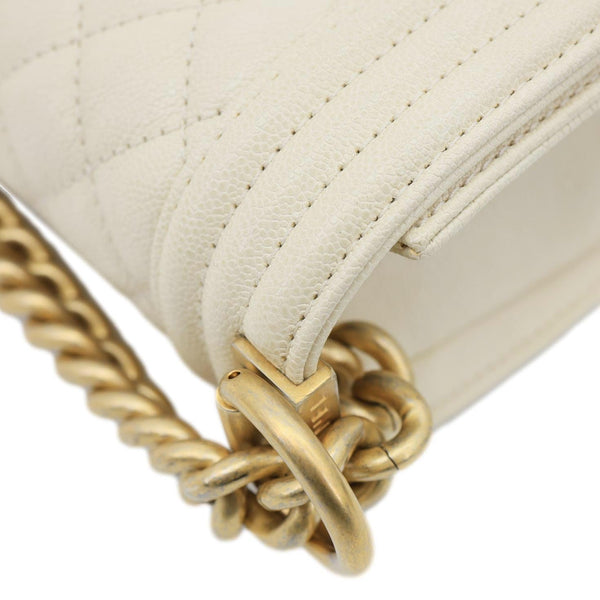 CHANEL Boy Flap Small Quilted Caviar Leather Chain Shoulder Bag Cream