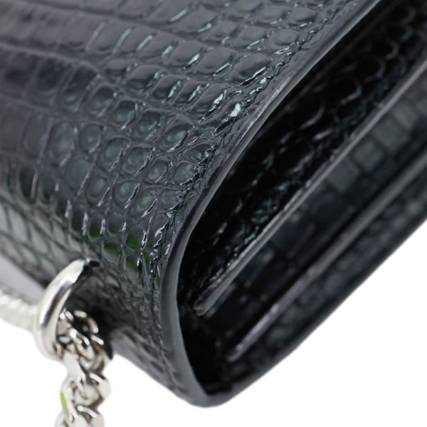 YVES SAINT LAURENT Sunset Monogram Crocodile Embossed Leather Crossbody Bag Black