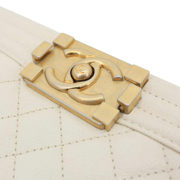 CHANEL Boy Flap Small Quilted Caviar Leather Chain Shoulder Bag Cream