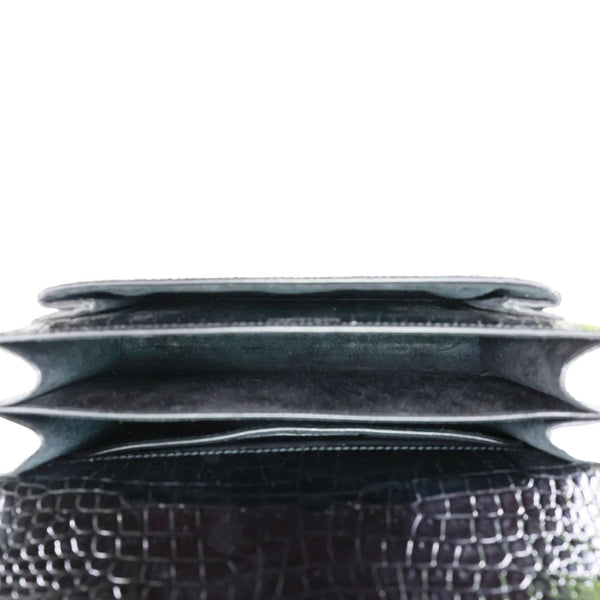 YVES SAINT LAURENT Sunset Monogram Crocodile Embossed Leather Crossbody Bag Black