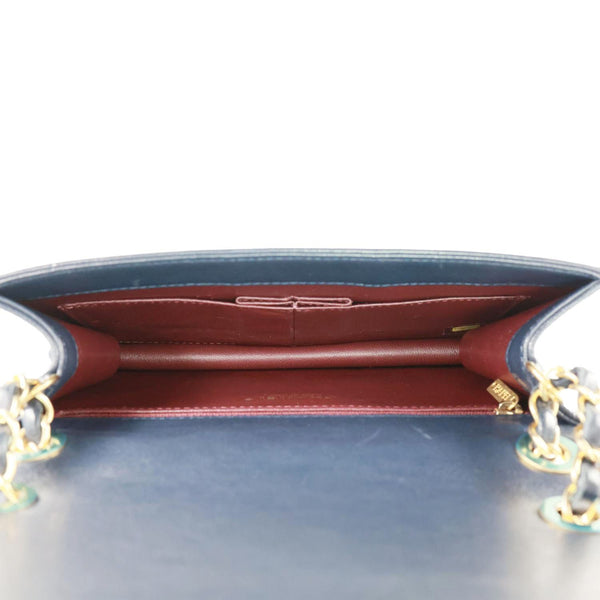 CHANEL Collar and Tie Flap Mini Chevron Sheepskin Leather Crossbody Bag Navy Blue