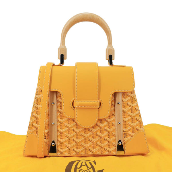 GOYARD Saigon PM Chevron Print Coated Canvas Top Handle Shoulder Bag Yellow