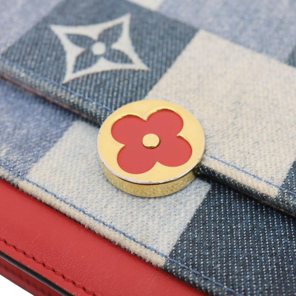 LOUIS VUITTON Patchwork Flore Damier Monogram Denim Chain Wallet Shoulder Bag Blue