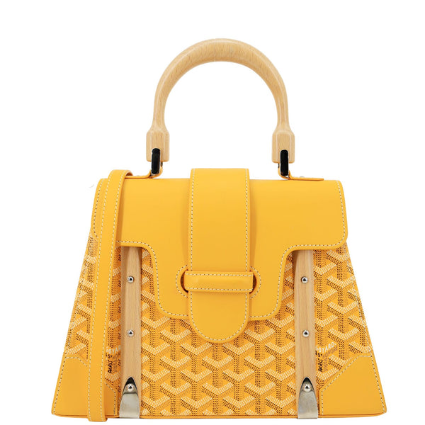 GOYARD Saigon PM Chevron Print Coated Canvas Top Handle Shoulder Bag Yellow