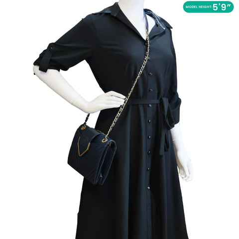 CHANEL Collar and Tie Flap Mini Chevron Sheepskin Leather Crossbody Bag Navy Blue