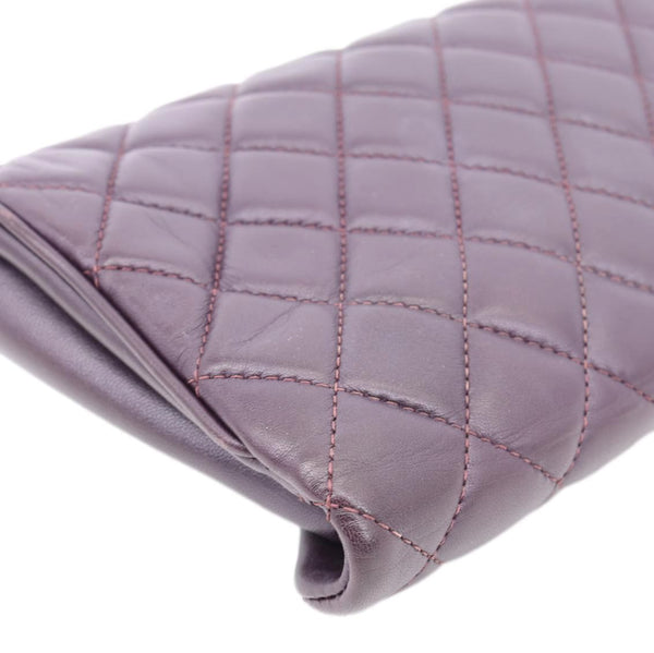 CHANEL Fold Up Again Quilted Lambskin Leather Clutch Purple