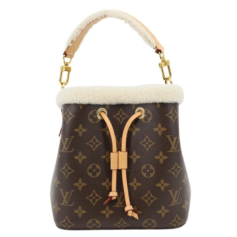 LOUIS VUITTON Neonoe BB Monogram Shearling Trimmed Bucket Bag Brown