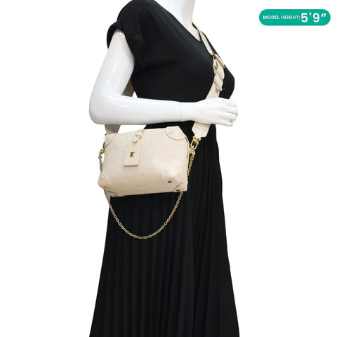 LOUIS VUITTON Petite Malle Souple Monogram Empreinte Leather Shoulder Bag Off White