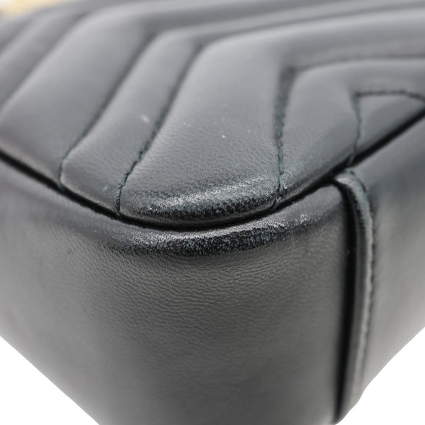 GUCCI GG Marmont Small Matelasse Chevron Leather Shoulder Bag Black 837280