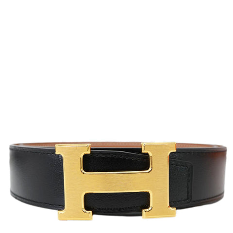 HERMES Constance H Buckle Reversible Leather Belt Black Size 80
