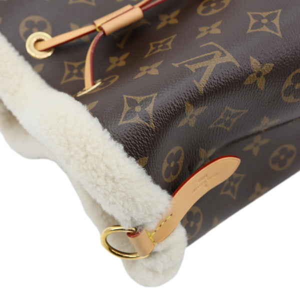 LOUIS VUITTON Neonoe BB Monogram Shearling Trimmed Bucket Bag Brown