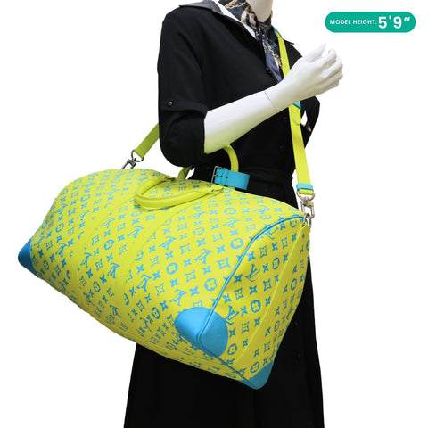 LOUIS VUITTON Playground Keepall 50 Bandouliere Monogram Canvas Travel Bag Neon Yellow
