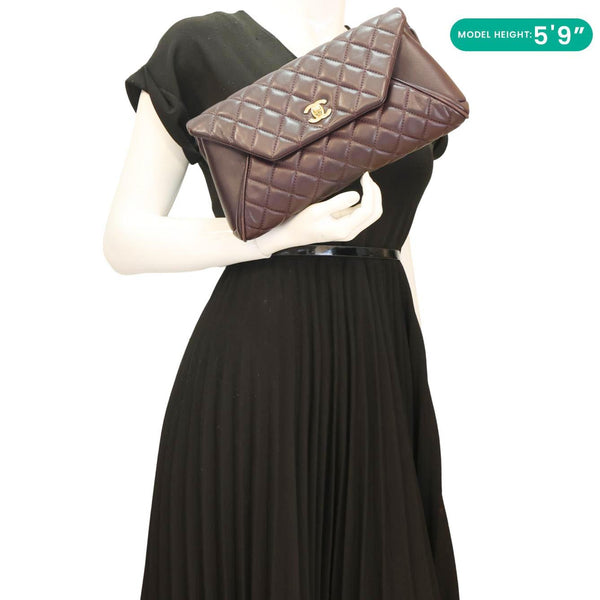 CHANEL Fold Up Again Quilted Lambskin Leather Clutch Purple