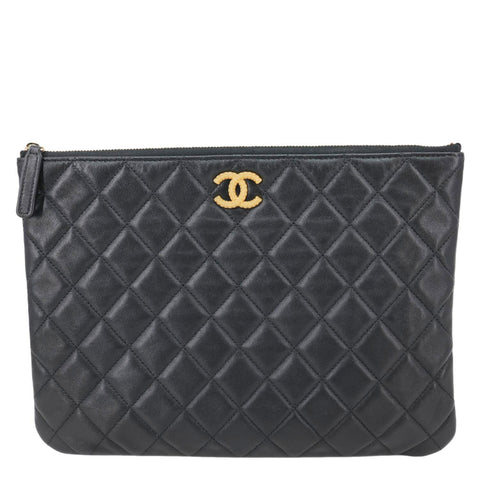 CHANEL Classic O-Case Quilted Leather Pouch Black