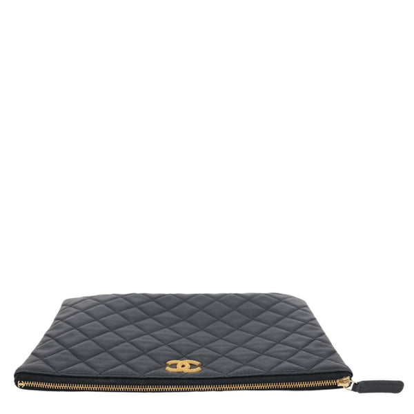 CHANEL Classic O-Case Quilted Leather Pouch Black