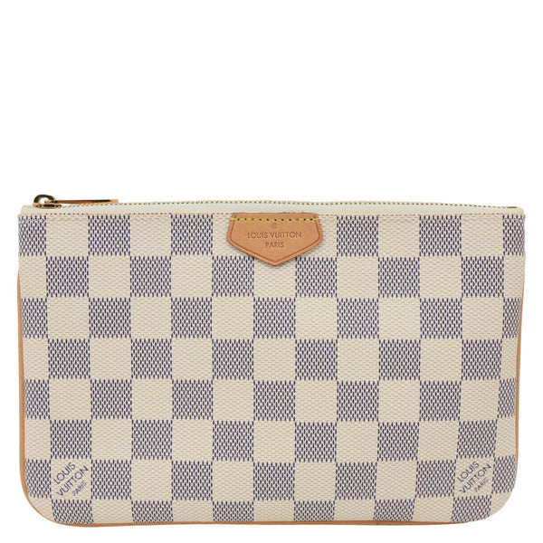 LOUIS VUITTON Double Zip Pochette Damier Azur Crossbody Bag Rose Ballerine