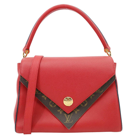 LOUIS VUITTON Double V Grained Leather Monogram Shoulder Bag Rubis