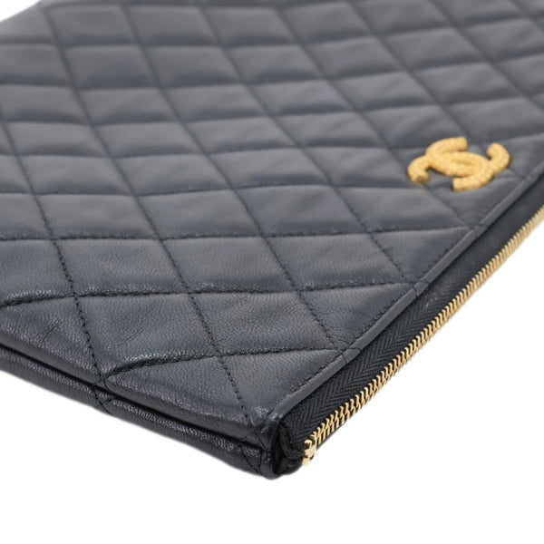 CHANEL Classic O-Case Quilted Leather Pouch Black