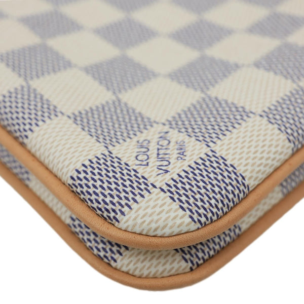 LOUIS VUITTON Double Zip Pochette Damier Azur Crossbody Bag Rose Ballerine