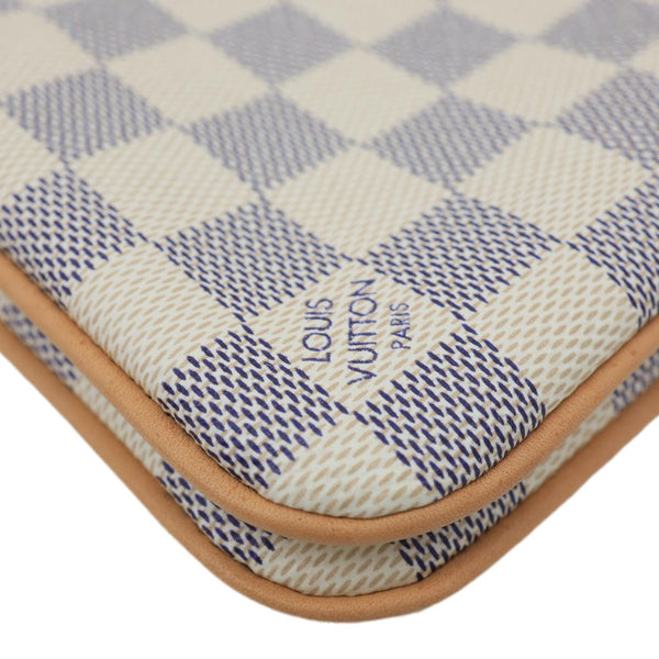 LOUIS VUITTON Double Zip Pochette Damier Azur Crossbody Bag Rose Ballerine