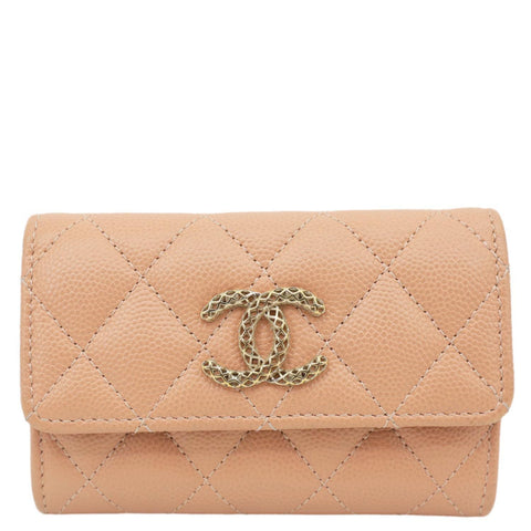 CHANEL CC Flap Quilted Caviar Leather Card Holder Caramel Brown