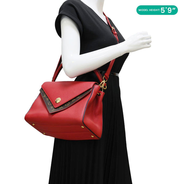 LOUIS VUITTON Double V Grained Leather Monogram Shoulder Bag Rubis