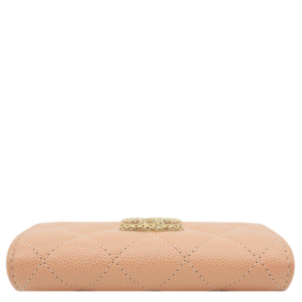 CHANEL CC Flap Quilted Caviar Leather Card Holder Caramel Brown