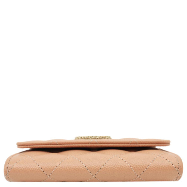 CHANEL CC Flap Quilted Caviar Leather Card Holder Caramel Brown