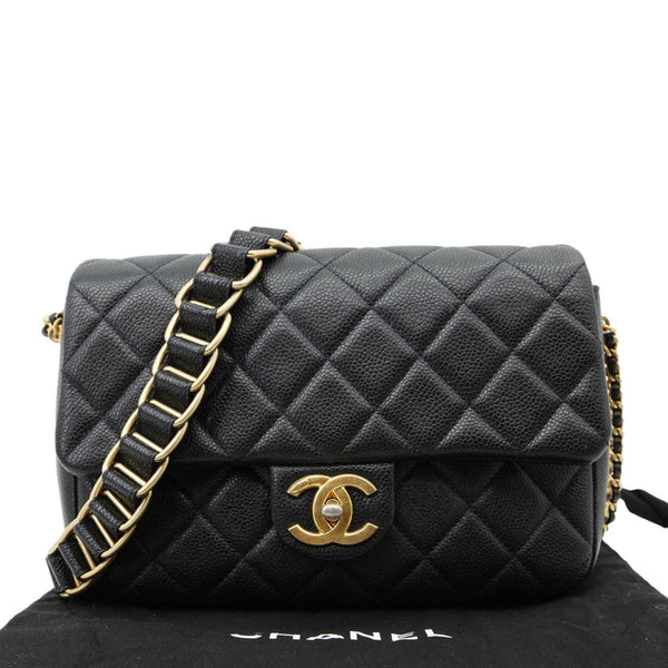 CHANEL Chain Soul Flap Quilted Caviar Leather Crossbody Bag Black