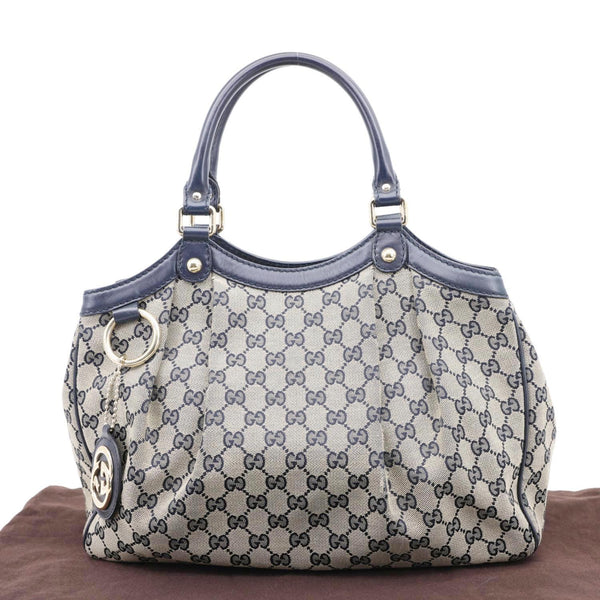 GUCCI Sukey Medium GG Canvas Tote Bag Navy Blue 211944
