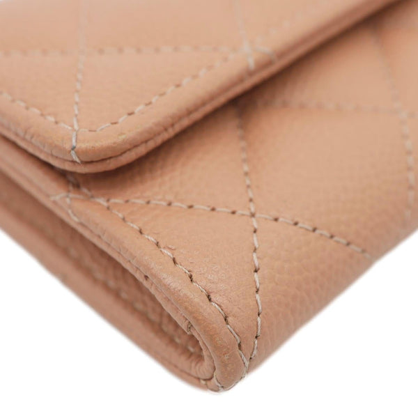 CHANEL CC Flap Quilted Caviar Leather Card Holder Caramel Brown