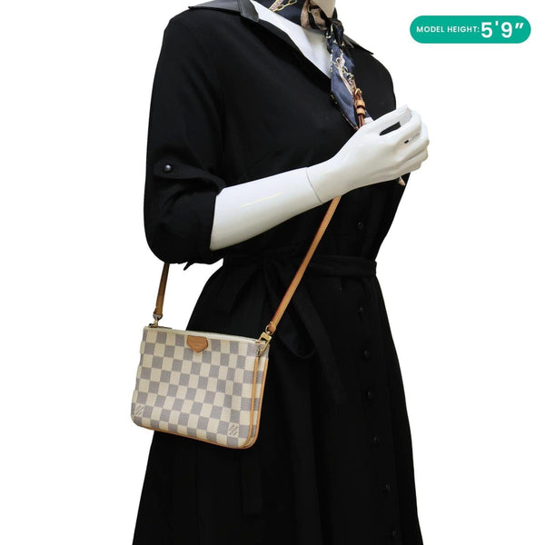 LOUIS VUITTON Double Zip Pochette Damier Azur Crossbody Bag Rose Ballerine