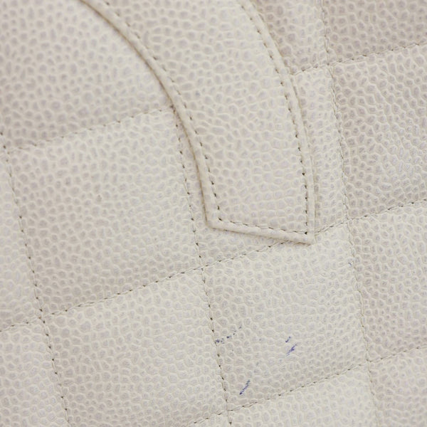 CHANEL Medallion Quilted Caviar Leather Tote Bag White