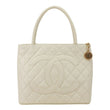 CHANEL Medallion Quilted Caviar Leather Tote Bag White
