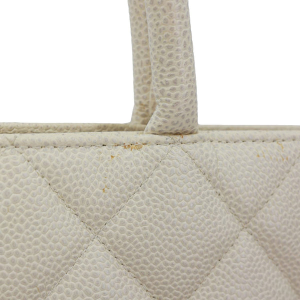 CHANEL Medallion Quilted Caviar Leather Tote Bag White