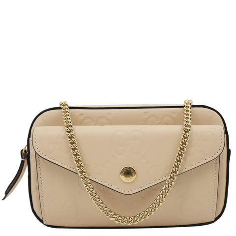 GUCCI Gilbert Mini Monogram Calfskin Leather Crossbody Bag Beige 781554