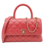 CHANEL Coco Handle Flap Mini Quilted Caviar Leather Shoulder Bag Red