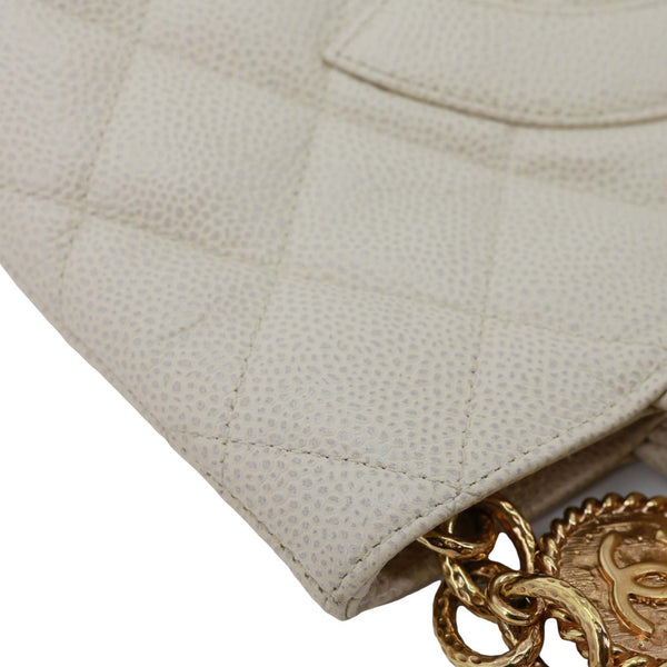 CHANEL Medallion Quilted Caviar Leather Tote Bag White