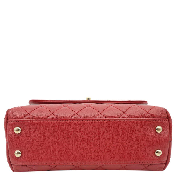 CHANEL Coco Handle Flap Mini Quilted Caviar Leather Shoulder Bag Red