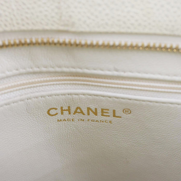 CHANEL Medallion Quilted Caviar Leather Tote Bag White