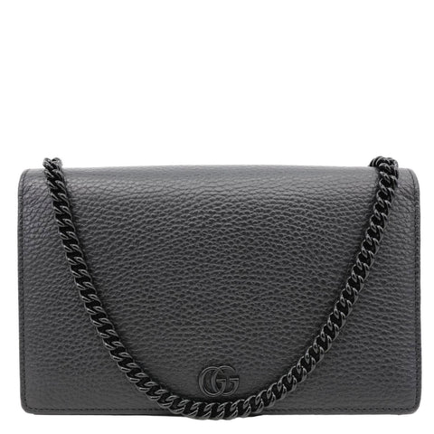 GUCCI GG Marmont WOC Leather Chain Crossbody Bag Black 497985