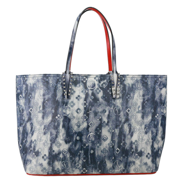 CHRISTIAN LOUBOUTIN Cabata Spikes Tie dye Calfskin Leather Tote Bag Blue