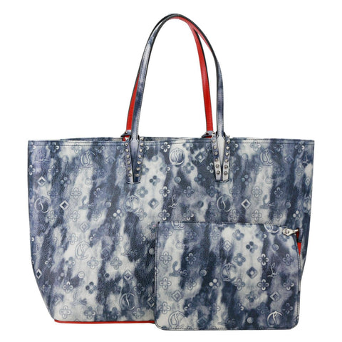 CHRISTIAN LOUBOUTIN Cabata Spikes Tie dye Calfskin Leather Tote Bag Blue